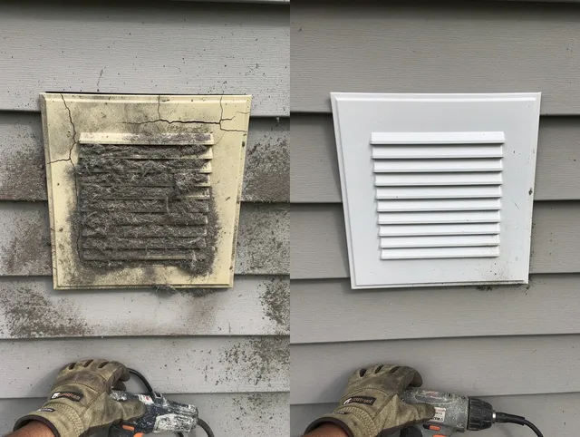 La Cañada Flintridge Dryer Vent Cleaning technician installing high-quality dryer vent cover at a residential property in La Cañada Flintridge