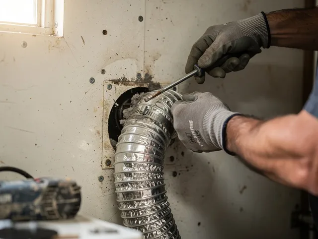 La Cañada Flintridge Dryer Vent Cleaning technician performing precise dryer vent hose installation in La Cañada Flintridge
